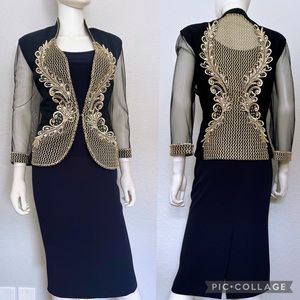 NEW WOMEN PLUS SIZE SKIRT SUIT‎ 3PC BLAZER/SKIRT/TOP NAVY BLUE FORMAL RHINESTONE